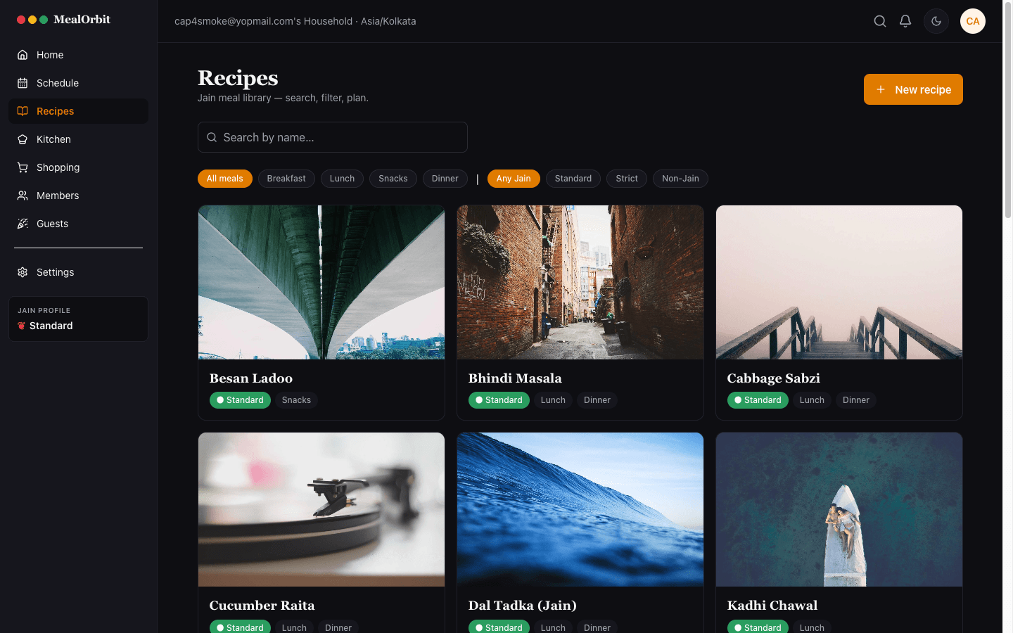 Recipe library on desktop