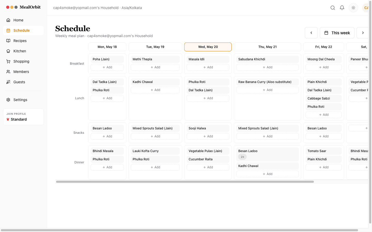Weekly schedule grid
